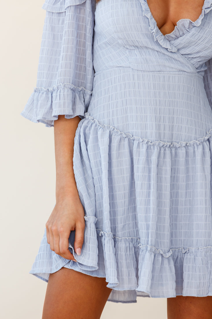 Albany Lace Up Back Frill Dress Shirred Grey