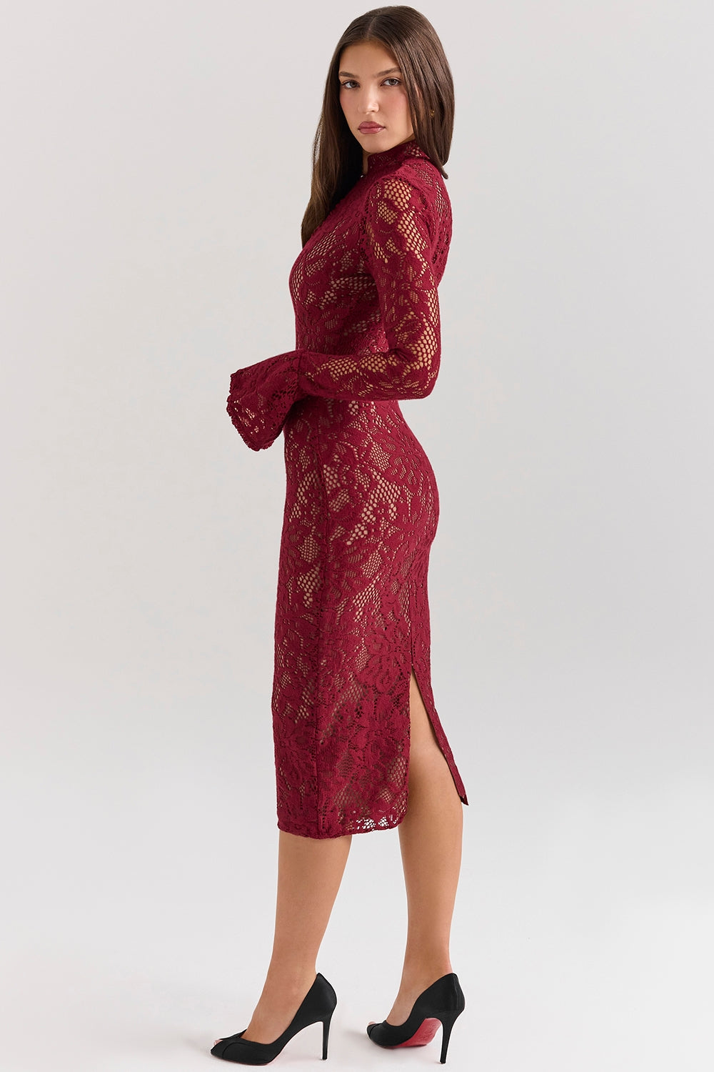 berry lace midi dress