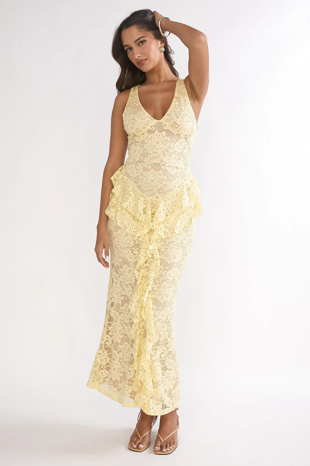 Serenella Peplum Lace Maxi Dress Butter