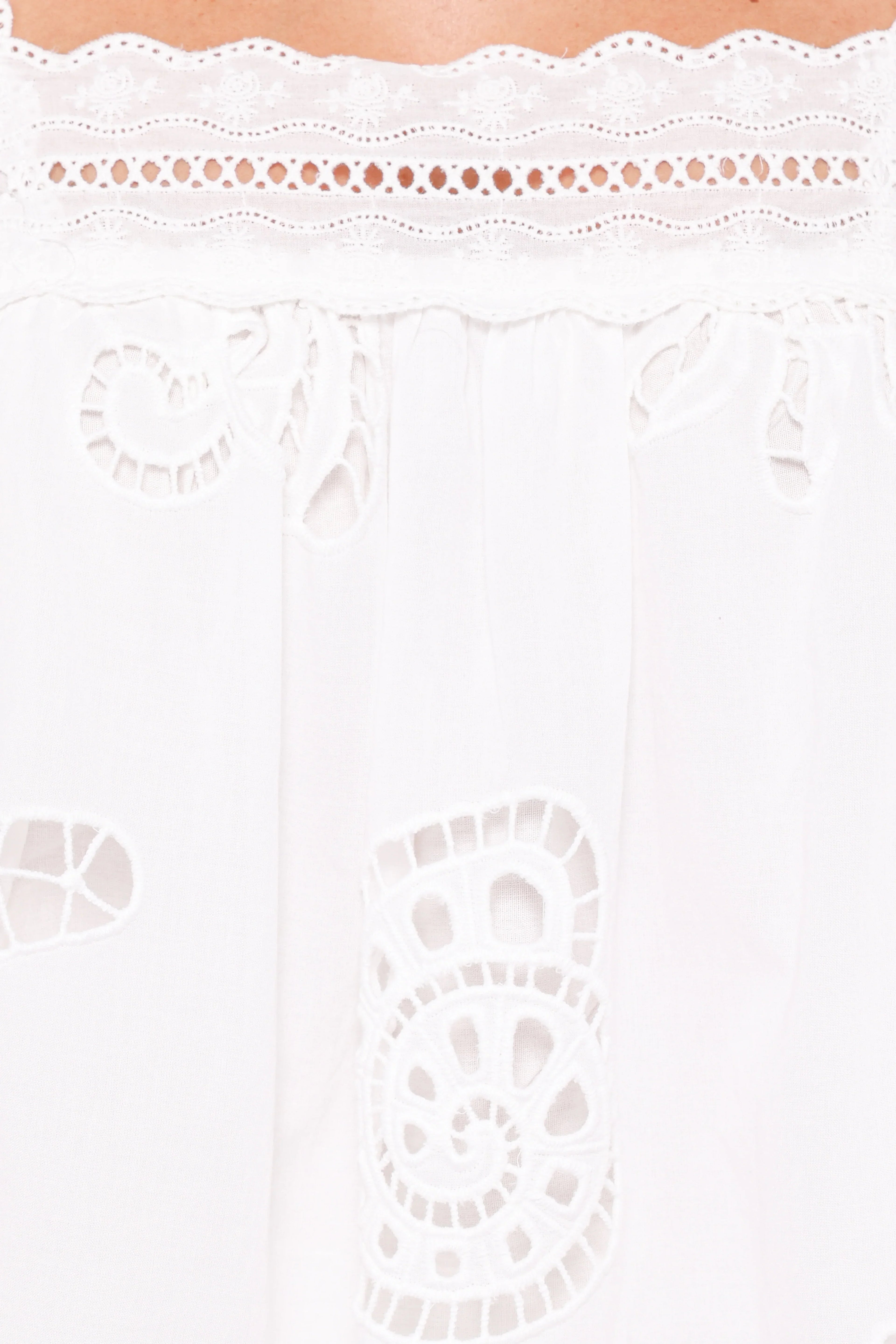 Aideen Eyelet Top - White Shell