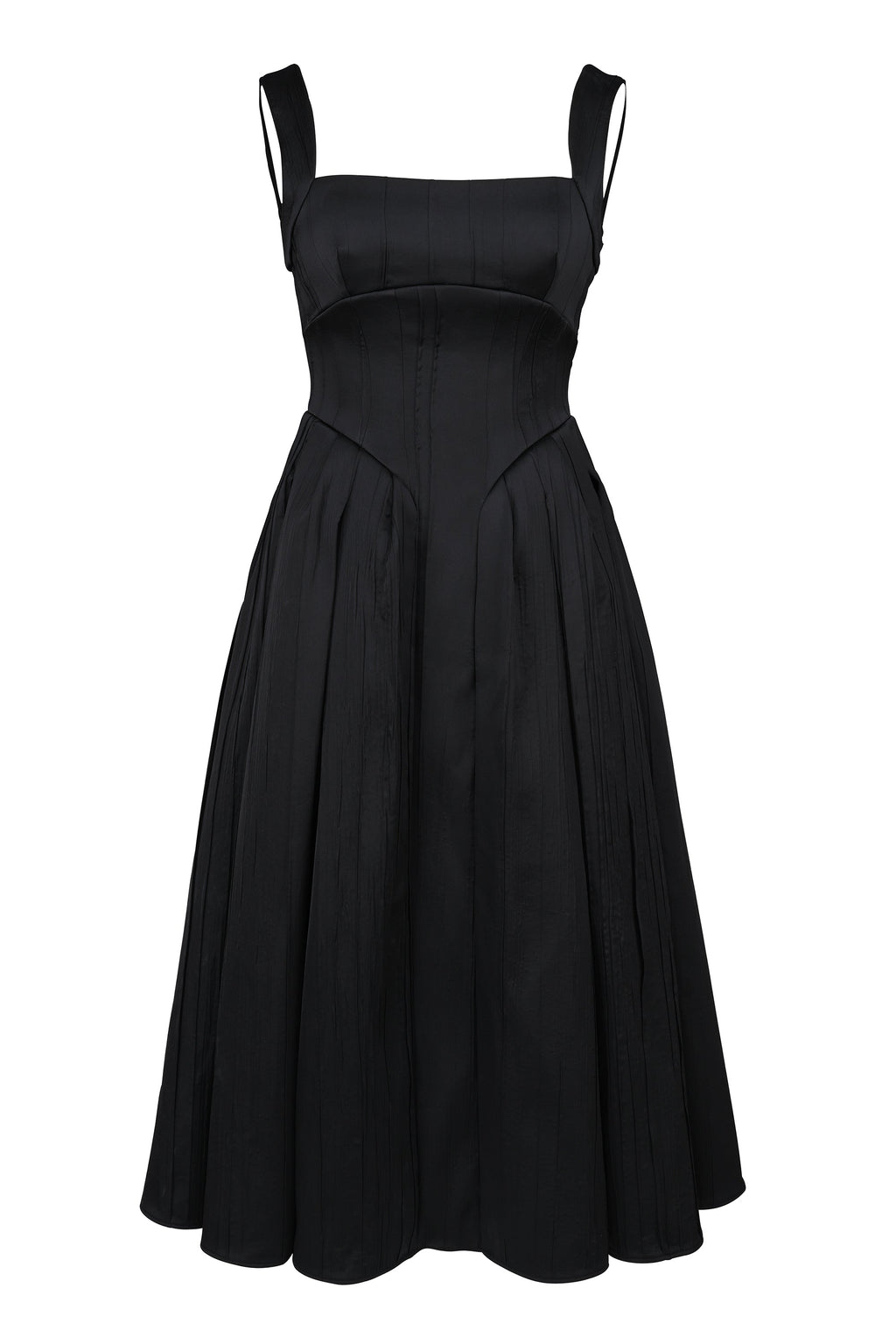 black textured satin corset midi dress