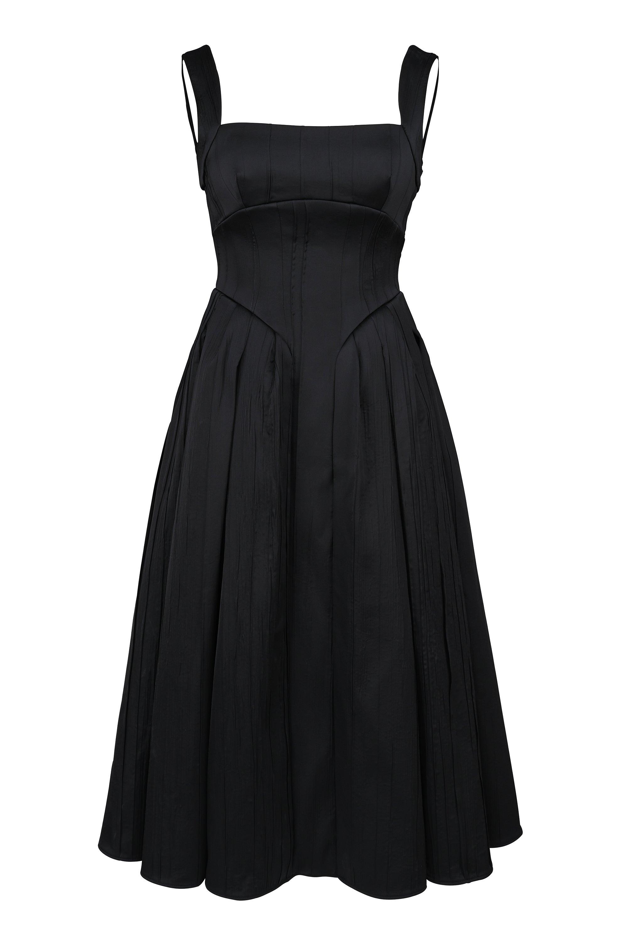 black textured satin corset midi dress