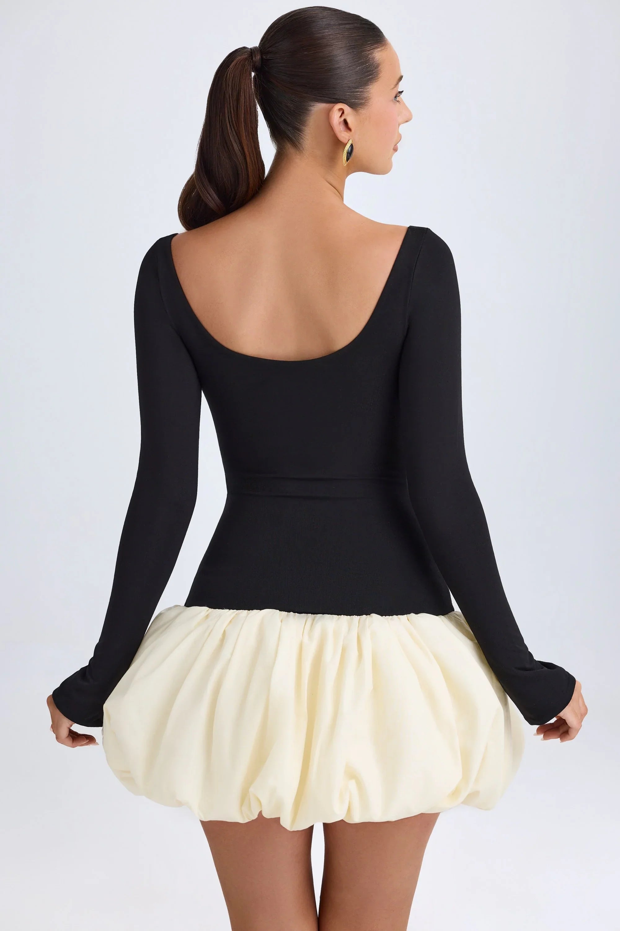 Modal Scoop-Neck Drop-Waist Bubble Hem Mini Dress in Vanilla