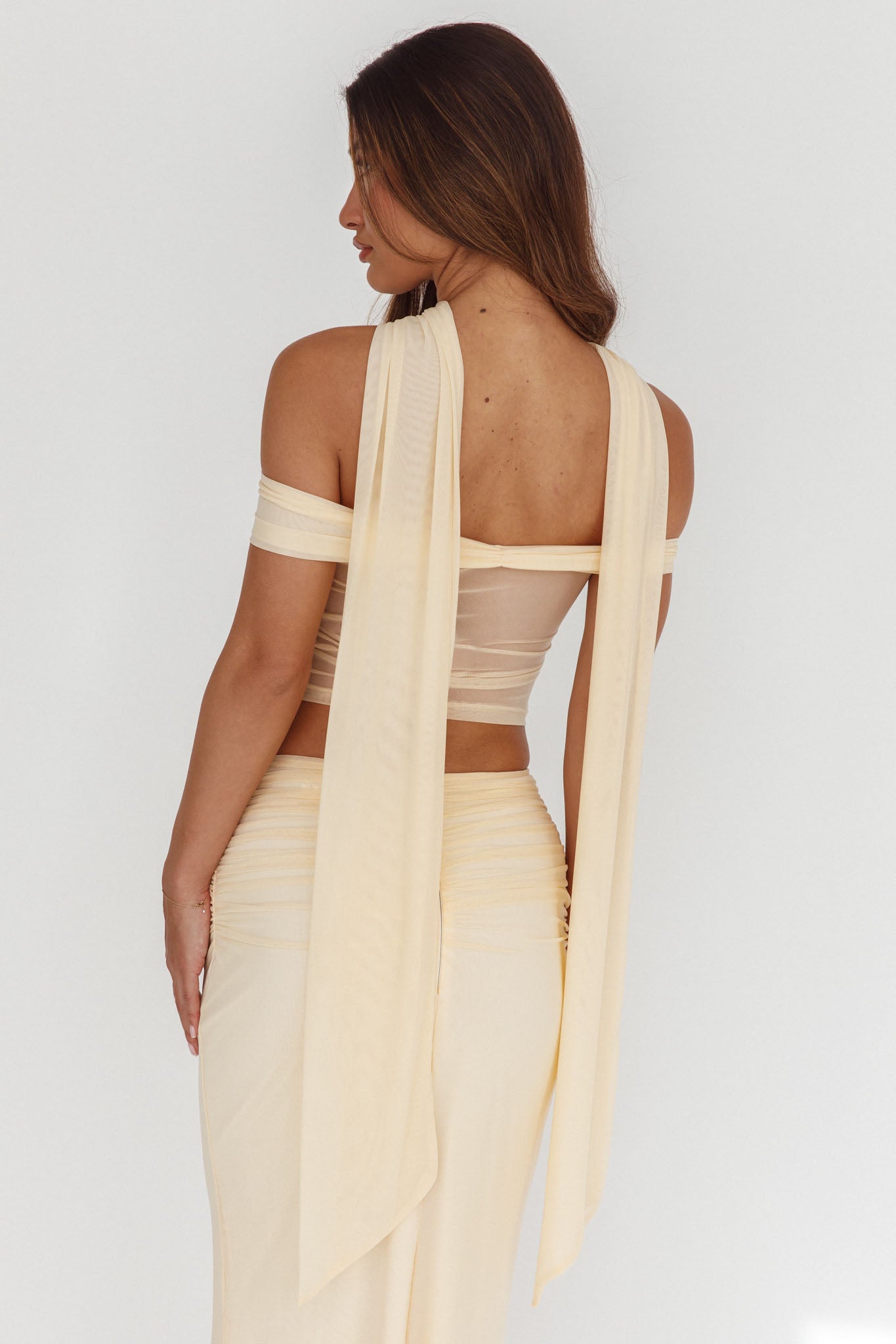 All The Lights Off-Shoulder Crop Top Cream