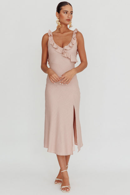 Alba Frill Trim Midi Dress Baby Blush