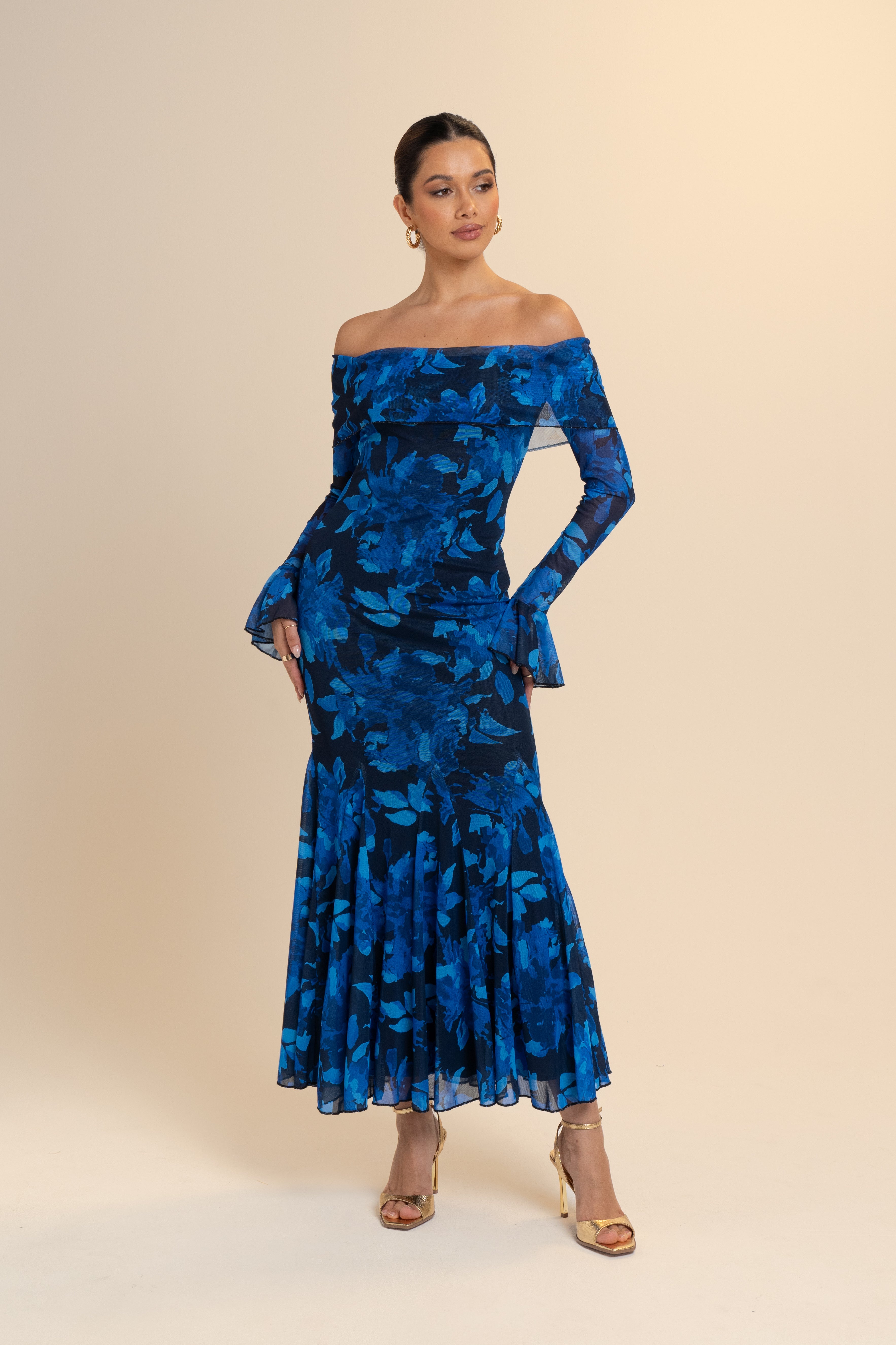 Charlese Long Sleeve Off Shoulder Midi Dress