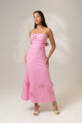 Delilah Pink Midi Dress with Detachable 3D Flowers