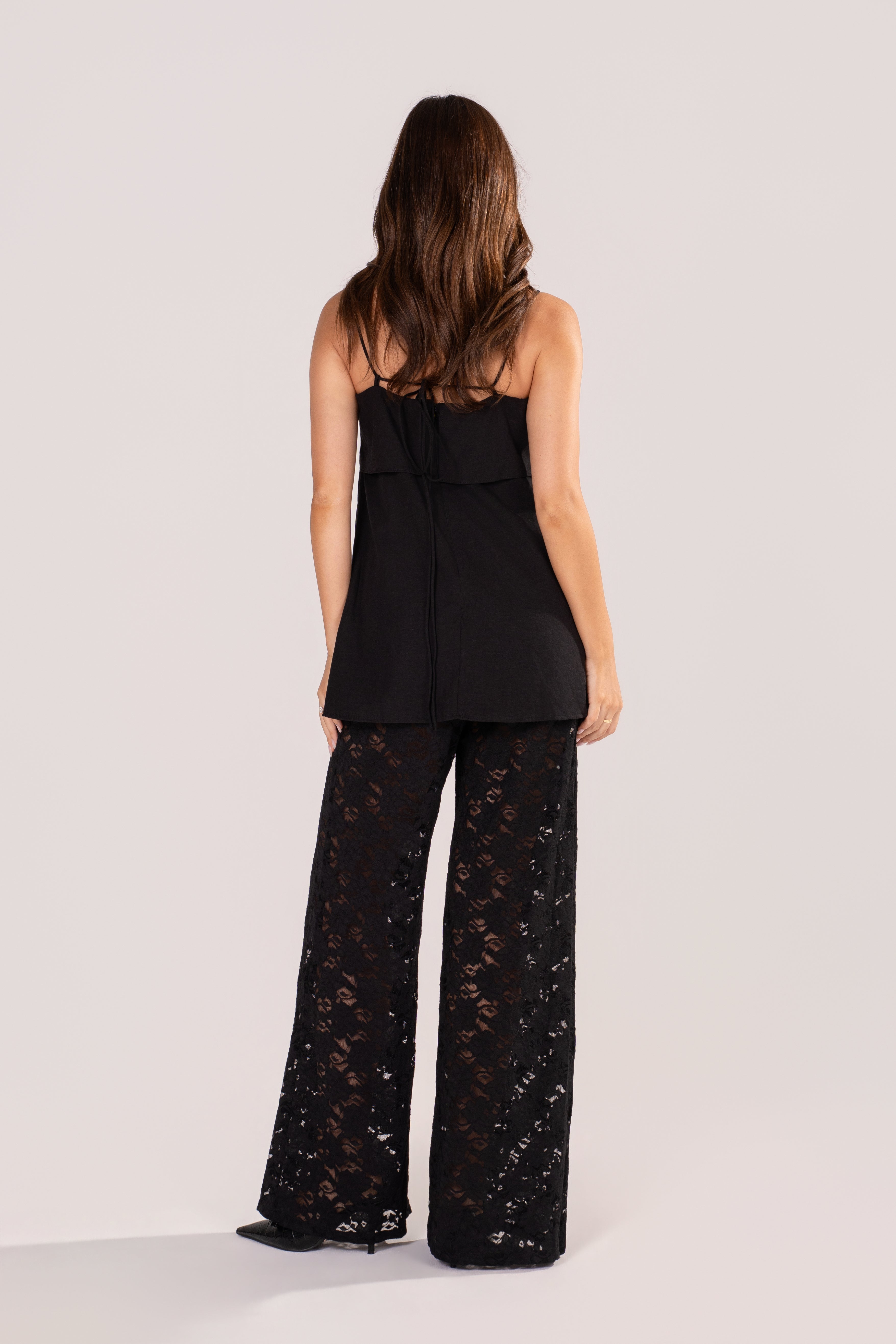 Nina Black Top & Lace Wide-Leg Pants Set