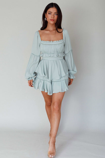 Alabama Long Sleeve Satin Romper Pistachio