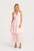 Taisia Pink Halter Neck Dress with Ruffle Tiers