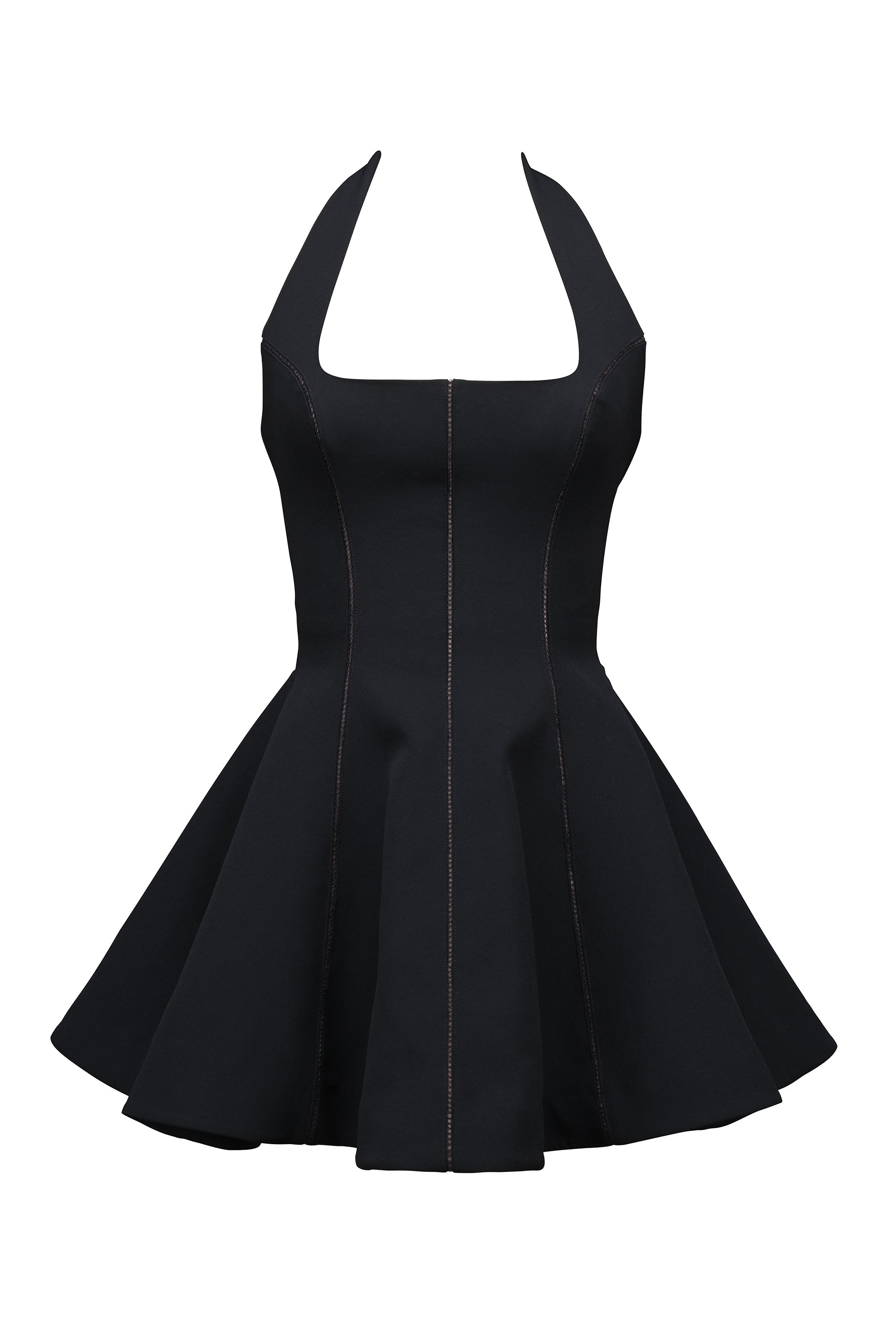 black halter neck bow mini dress
