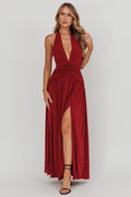Italia Azure Gathered Waist Maxi Dress Wine