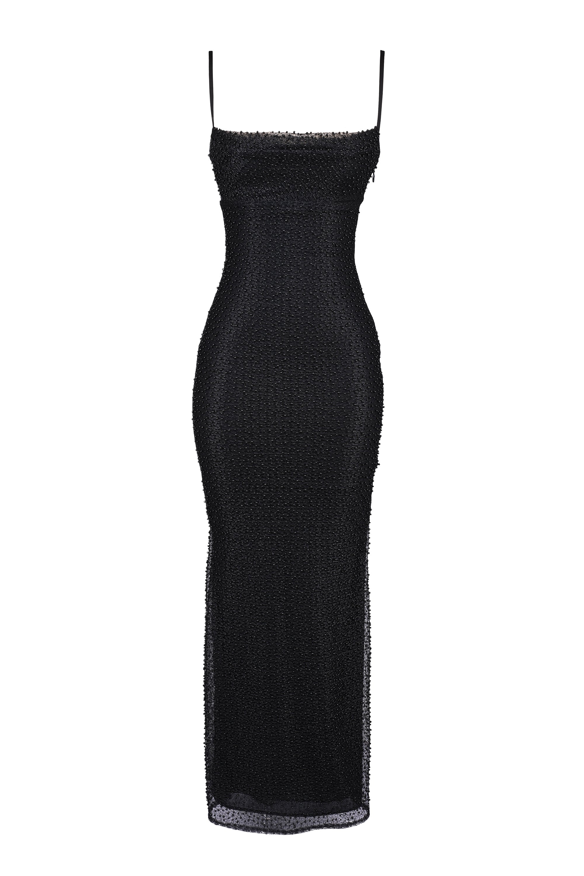 black pearl embellished maxi dress