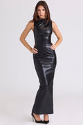 black vegan leather maxi dress