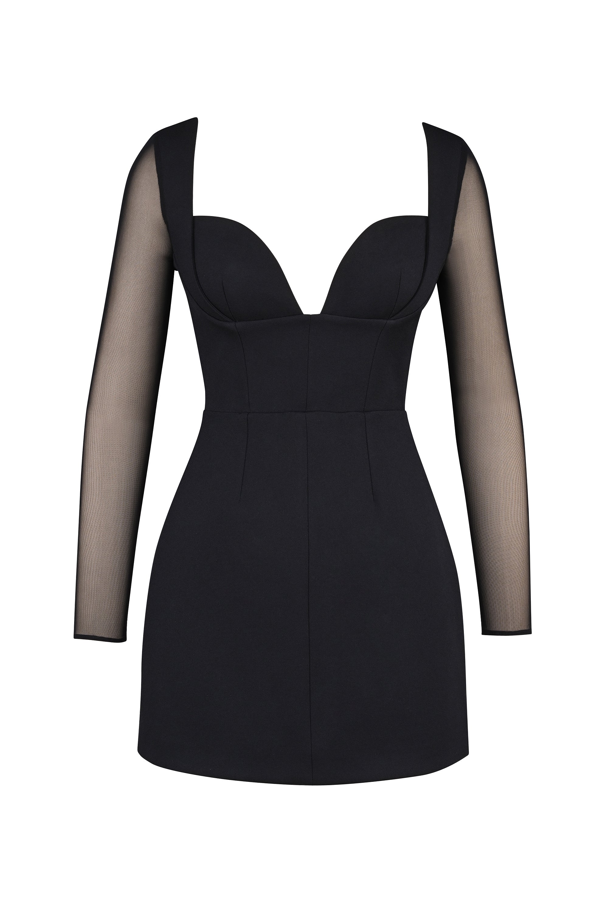 black stretch crepe plunge mini dress
