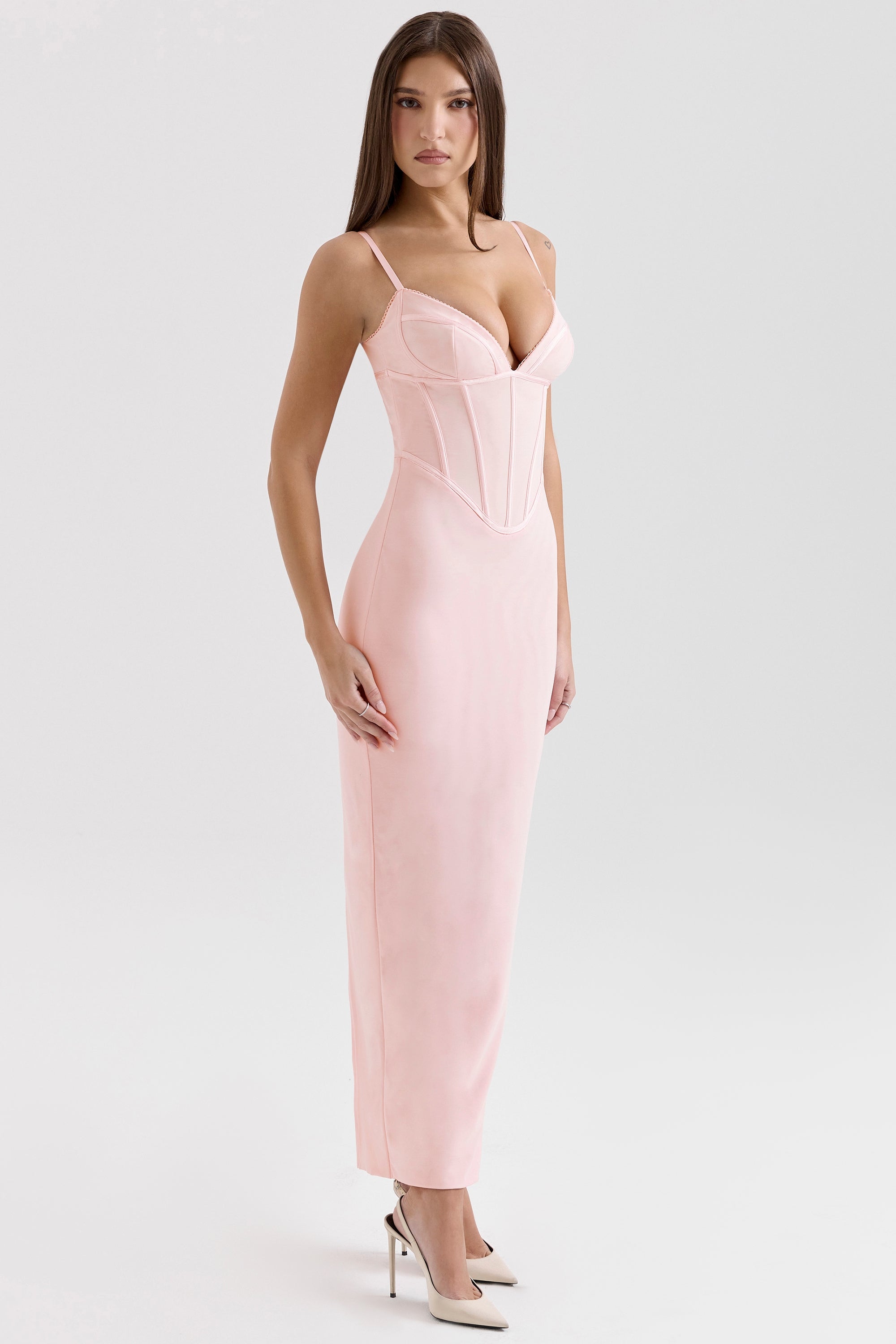 pink mesh bodycon maxi dress