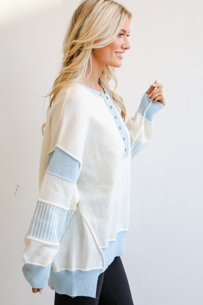 Coziest Babe Off White Color Block Oversized Sweater