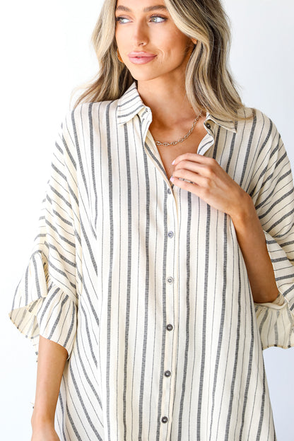 All About You Striped Oversized Ruffle Blouse