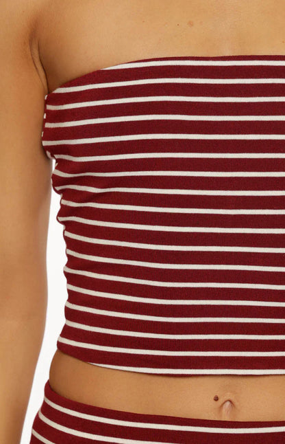 Vaeda Burgundy Stripe Strapless Tube Top